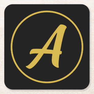 Stilvoller Monogramm Anfangsbuchstabe Gold Schwarz Rechteckiger Pappuntersetzer