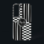 Stilvoller Monogramm-Karo und Streifen Samsung Galaxy Hülle<br><div class="desc">Stilvolle,  schwarz-weiße Streifen und Karos,  die mit Ihrem Monogramm und Namen vollständig anpassbar sind,  schaffen ein einzigartiges personalisiertes Geschenk/ cpp1501</div>