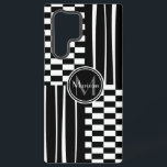 Stilvoller Monogramm-Karo und Streifen Samsung Galaxy Hülle<br><div class="desc">Stilvolle,  schwarz-weiße Streifen und Karos,  die mit Ihrem Monogramm und Namen vollständig anpassbar sind,  schaffen ein einzigartiges personalisiertes Geschenk/ cpp1501</div>