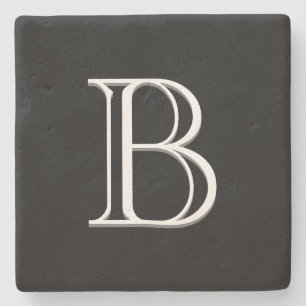 Stilvoller monogrammierter Anfangsbuchstabe Schwar Steinuntersetzer