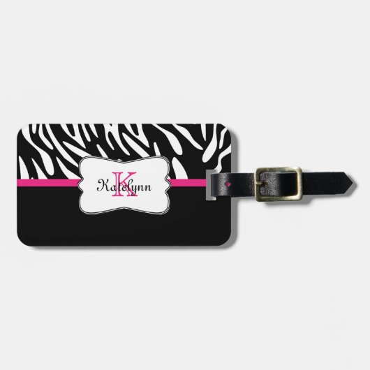 Stilvoller Monogrammzebra-Druck-Gepäckanhänger Gepäckanhänger (Vorderseite horizontal)
