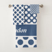 Stilvoller Name Blue Polka Dot Pattern Badetuch Se Badhandtuch Set (Insitu)