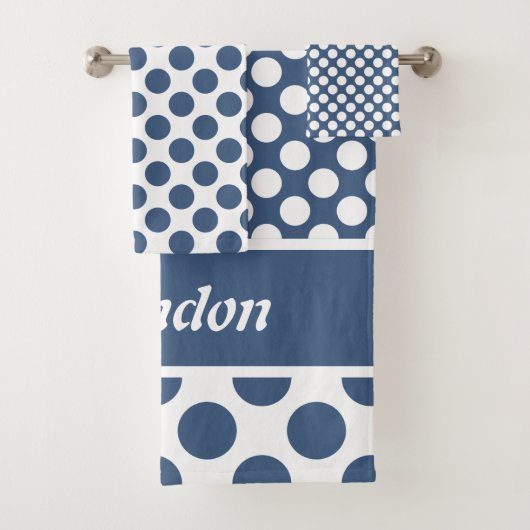 Stilvoller Name Blue Polka Dot Pattern Badetuch Se Badhandtuch Set (Insitu)