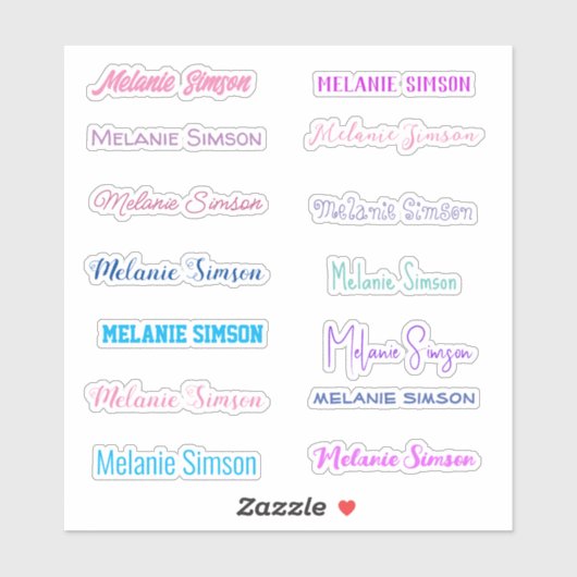 Stilvoller Name farbenfroh rosa violett blaue Stic Aufkleber (Blatt)