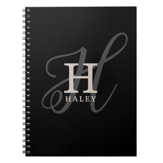 Stilvoller Name mit Kalligrafie Monogram Black Notizblock (Vorderseite)