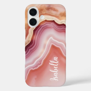 Stilvoller Name Pink Gold Agate Marble iPhone 16 Hülle