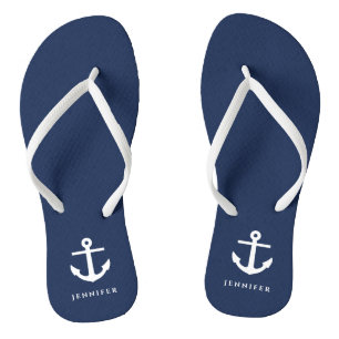Stilvoller Navy Blue Nautical Anchor Individuelle  Badesandalen