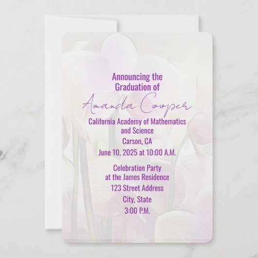 Stilvoller Orchids-Abschluss Einladung (Rückseite)