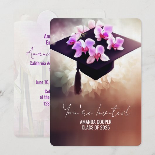 Stilvoller Orchids-Abschluss Einladung (Vorne/Hinten)