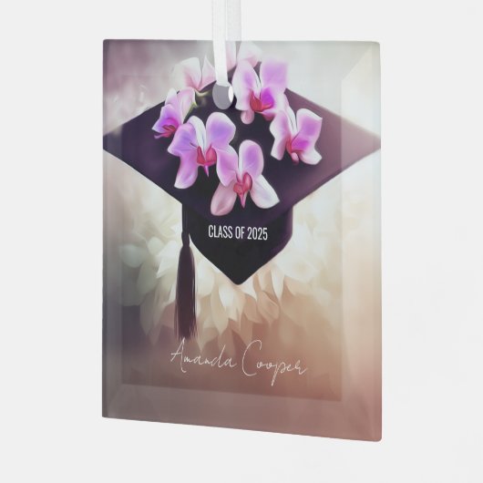 Stilvoller Orchids-Abschluss Ornament Aus Glas (Vorderseite links)