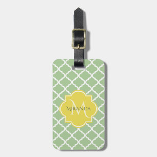 Stilvoller Pastellgrüner Vierpass Gelbes Monogramm Gepäckanhänger