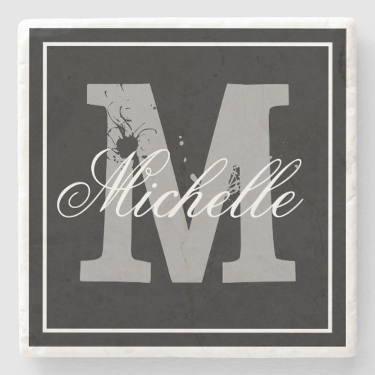Stilvoller personalisierter Name Monogramm Stein U Steinuntersetzer (Vorderseite)