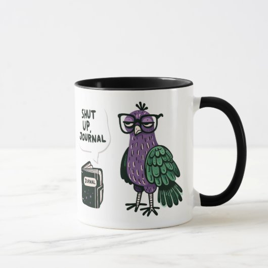 Stilvoller Pfau mit Brille - "Shut Up, Journal" Tasse (Rechts)
