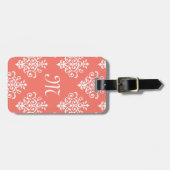 Stilvoller Pfirsich-korallenrotes Damast-Muster Gepäckanhänger (Vorderseite horizontal)