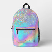 Stilvoller Rainbow Holographic Glitzer Girly Monog Bedruckter Rucksack (Vorderseite)