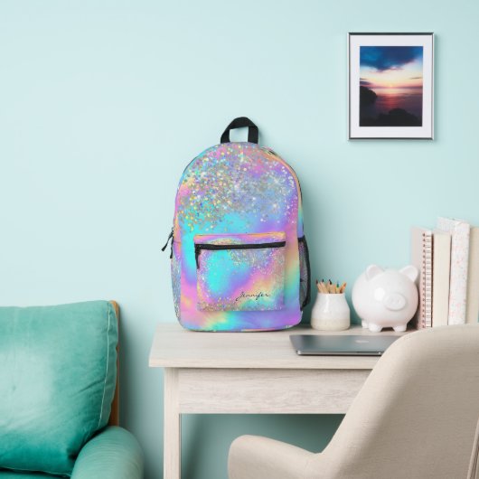 Stilvoller Rainbow Holographic Glitzer Girly Monog Bedruckter Rucksack (InSitu)