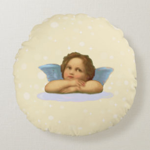 Stilvoller Raphael-Cherub auf Hellbeige Rundes Kissen