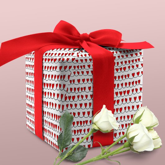 Stilvoller Red Hearts Pattern Valentinstag Geschenkpapier