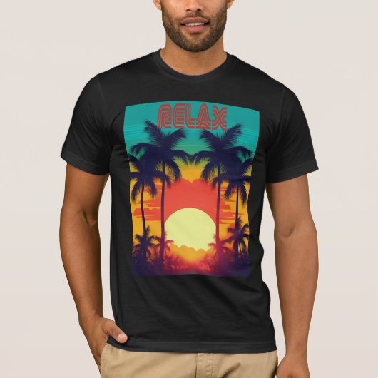 Stilvoller RELAX Retro Tropical Sunset T - Shirt (Vorderseite)