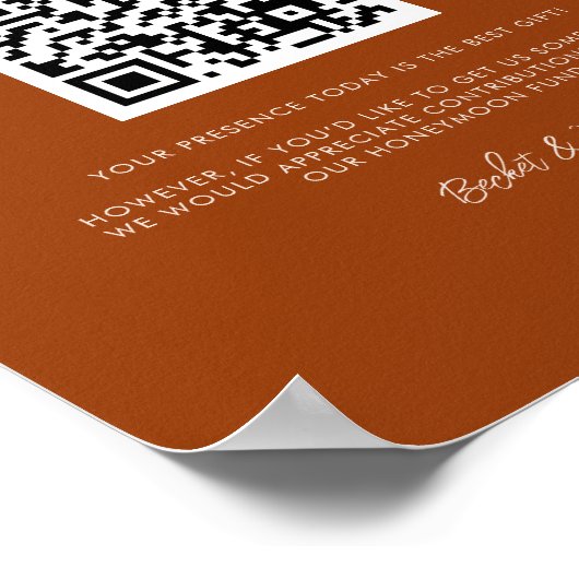 Stilvoller Retro-Burnt Orange Honeymoon-Fonds QR-C Poster (Ecke)