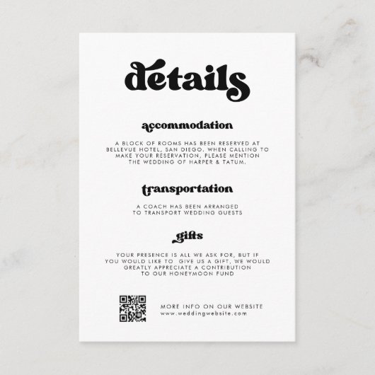 Stilvoller Retro-schwarz-weiß Details QR-Code Begleitkarte (Vorderseite)