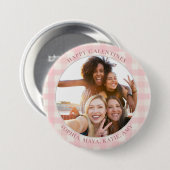 Stilvoller rosa Karo-Typografie-Foto Galentines Da Button (Vorne & Hinten)
