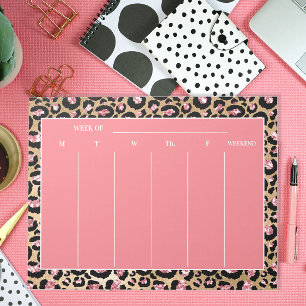 Stilvoller rosa-schwarzer Gepard-Leopard-Wochenpla Notizblock