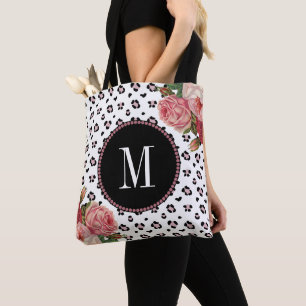 Stilvoller Roségold-Leoparden-Vintage-Blumenmonogr Tasche