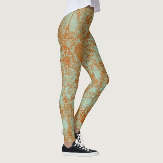 Stilvoller rostgrüner Pariser Toile-Design Leggings (Rechts)