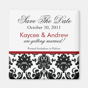 Stilvoller roter Damast-Save the Date Magnet