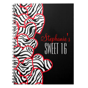 Stilvoller roter süßer 16 Zebro-Heart-Design-Name Notizblock