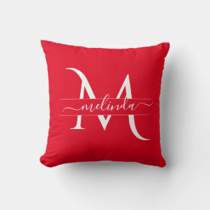 Stilvoller roter weißer Monogramm-Initialname indi Kissen