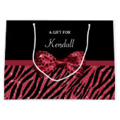 Stilvoller roter Zebra-Druck IMITAT Glitz-Bogen Große Geschenktüte (Vorderseite)