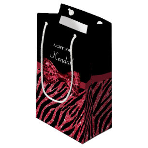 Stilvoller roter Zebra-Druck IMITAT Glitz-Bogen Kleine Geschenktüte