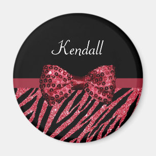 Stilvoller roter Zebra-Druck IMITAT Glitz-Bogen Magnet