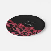 Stilvoller roter Zebra-Druck IMITAT Glitz-Bogen Pappteller (Schrägansicht)