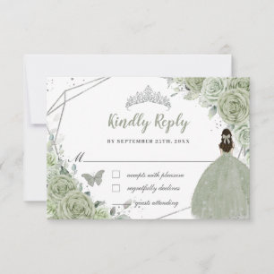 Stilvoller, salbeigrüner Blumen-Quinceañera-Prinze RSVP Karte