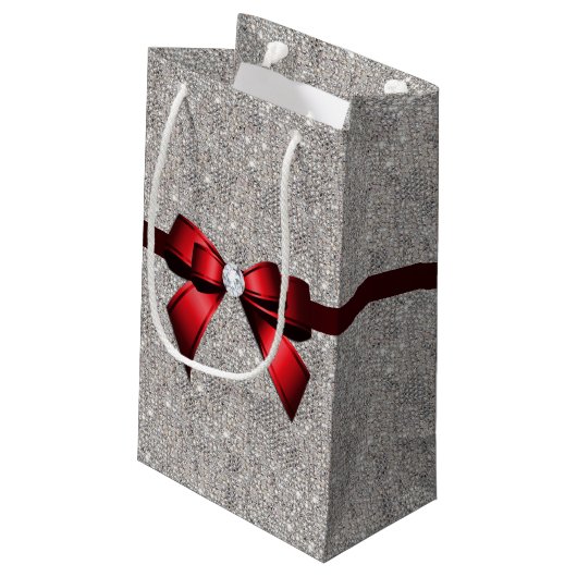 Stilvoller schillernder Paillette-Bogen u. Band Kleine Geschenktüte (Rückseite Schrägansicht)