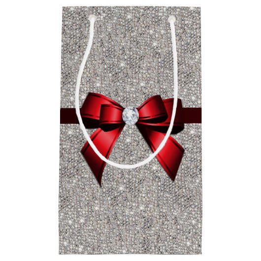 Stilvoller schillernder Paillette-Bogen u. Band Kleine Geschenktüte (Vorderseite)