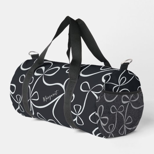 Stilvoller Schwarz-weißer Bow-Muster-Individuelle Duffle Bag (Rechte Ecke)