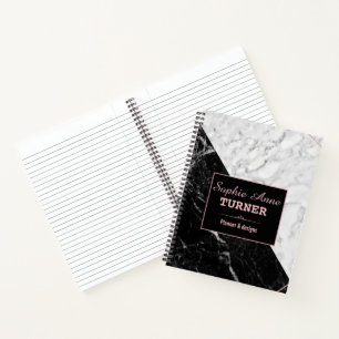 Stilvoller Schwarz-weißer Marmor Rose Gold Planner Notizbuch