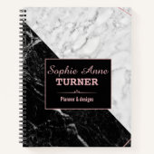 Stilvoller Schwarz-weißer Marmor Rose Gold Planner Notizbuch (Vorderseite)