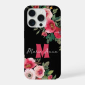 Stilvoller schwarzer und rosa floraler Wasserfarbe iPhone Hülle (Rückseite)