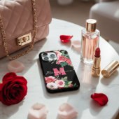 Stilvoller schwarzer und rosa floraler Wasserfarbe iPhone Hülle