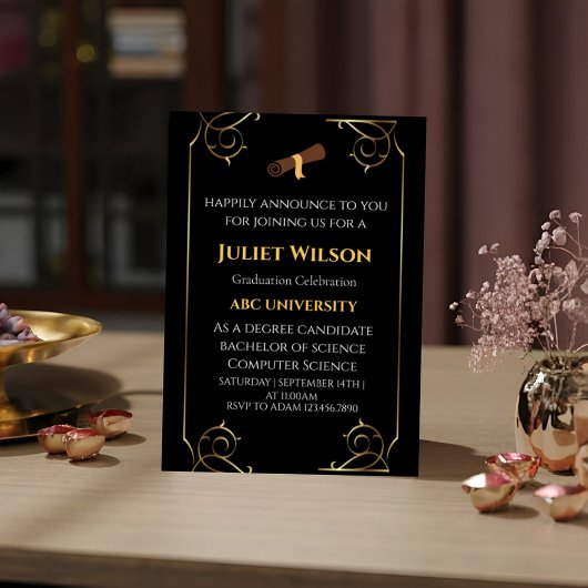 Stilvoller Schwarzer Uni-Abschluss Einladung