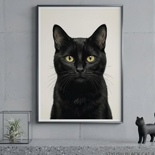 Stilvoller Schwarzkatzen-Illustrationsposter Poster