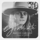 Stilvoller Script-Foto-Abschluss Quadratischer Aufkleber (Vorderseite)