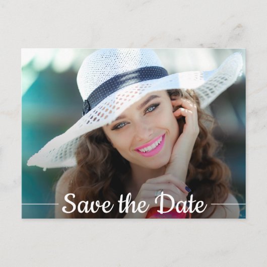 Stilvoller Script-Foto-Abschluss Save the Date Postkarte (Vorderseite)