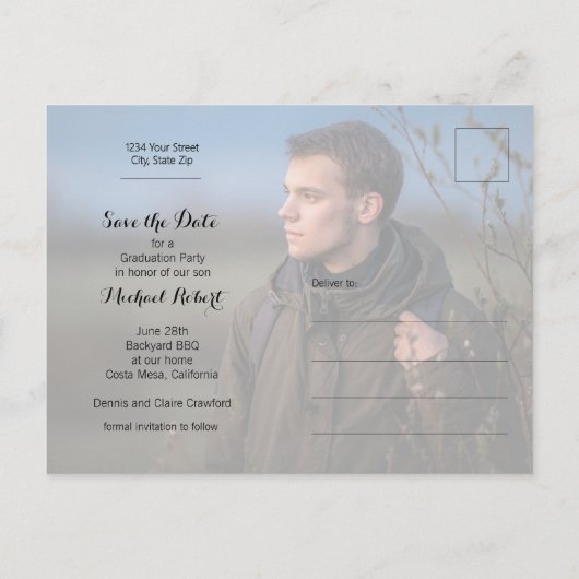 Stilvoller Script-Foto-Abschluss Save the Date Postkarte (Rückseite)