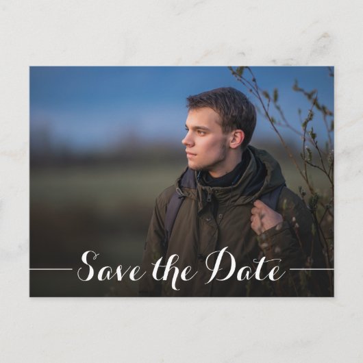 Stilvoller Script-Foto-Abschluss Save the Date Postkarte (Vorderseite)